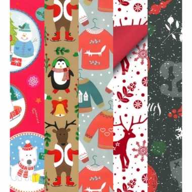 15x rollen kerst inpakpapier/cadeaupapier diverse prints 2,5 x 0,7 meter voor kinderen kopen