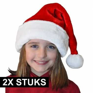 2x pluche luxe kerstmuts rood/wit voor kinderen kopen