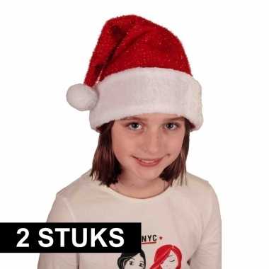 2x voordelige pluche kerstmuts met glitters voor kinderen kopen