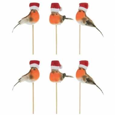 6x kerststukje onderdelen stekers met kerst vogeltjes 20 cm kopen