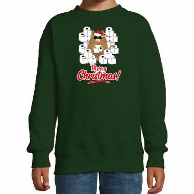 Foute kerstsweater / outfit met hamsterende kat merry christmas groen voor kinderen kopen