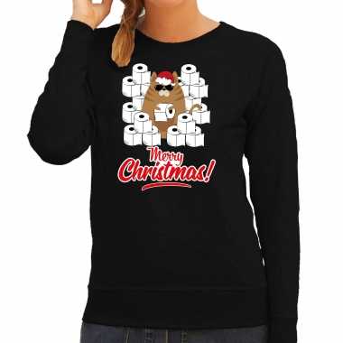 Foute kerstsweater / outfit met hamsterende kat merry christmas zwart voor dames kopen