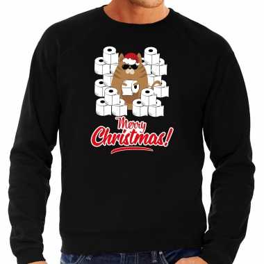 Foute kerstsweater / outfit met hamsterende kat merry christmas zwart voor heren kopen