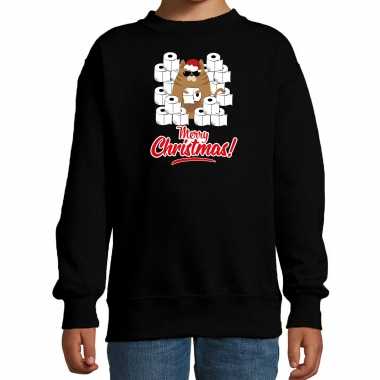 Foute kerstsweater / outfit met hamsterende kat merry christmas zwart voor kinderen kopen
