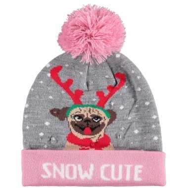 Foute kinder kerstmutsen/wintermutsen snow cutie met verlichting kopen