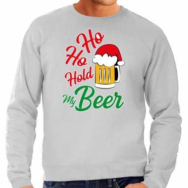Grote maten ho ho hold my beer fout kersttrui / outfit grijs voor heren kopen