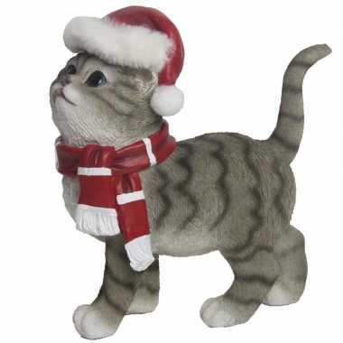 Kerstdecoratie kat/poes grijs kopen