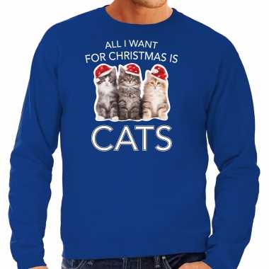 Kitten kerst sweater / outfit all i want for christmas is cats blauw voor heren kopen