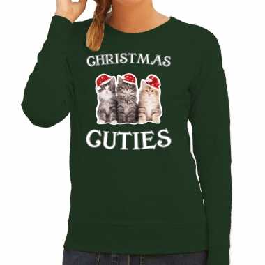 Kitten kerst sweater / outfit christmas cuties groen voor dames kopen