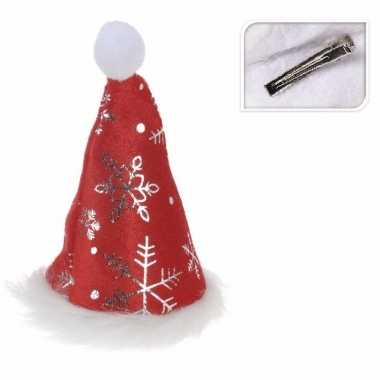 Mini kerstmutsje met sneeuwvlokken op clip kopen