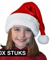 10x pluche luxe kerstmutsen rood wit voor kinderen