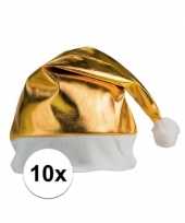 10x stuks gouden glimmende kerstmutsen