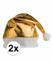 2x stuks gouden glimmende kerstmutsen