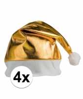 4x stuks gouden glimmende kerstmutsen