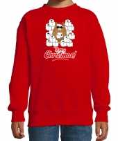 Foute kerstsweater outfit met hamsterende kat merry christmas rood voor kinderen