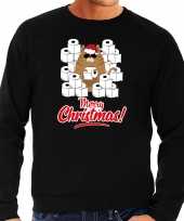 Foute kerstsweater outfit met hamsterende kat merry christmas zwart voor heren