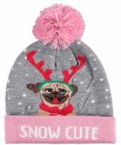 Foute kinder kerstmutsen wintermutsen snow cutie met verlichting