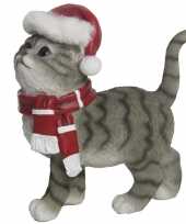 Kerstdecoratie kat poes grijs