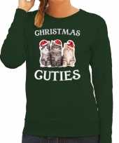 Kitten kerst sweater outfit christmas cuties groen voor dames