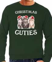 Kitten kerst sweater outfit christmas cuties groen voor heren