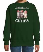 Kitten kerst sweater outfit christmas cuties groen voor kinderen