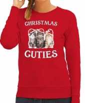 Kitten kerst sweater outfit christmas cuties rood voor dames
